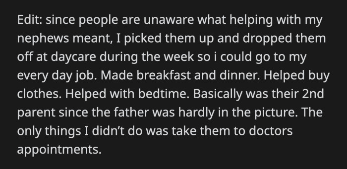 OP made it clear that she wasn't a freeloader when she lived with her sister.