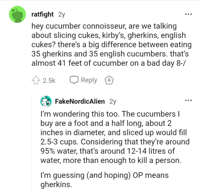 The cucumbers this Redditor buys are a foot and a half long