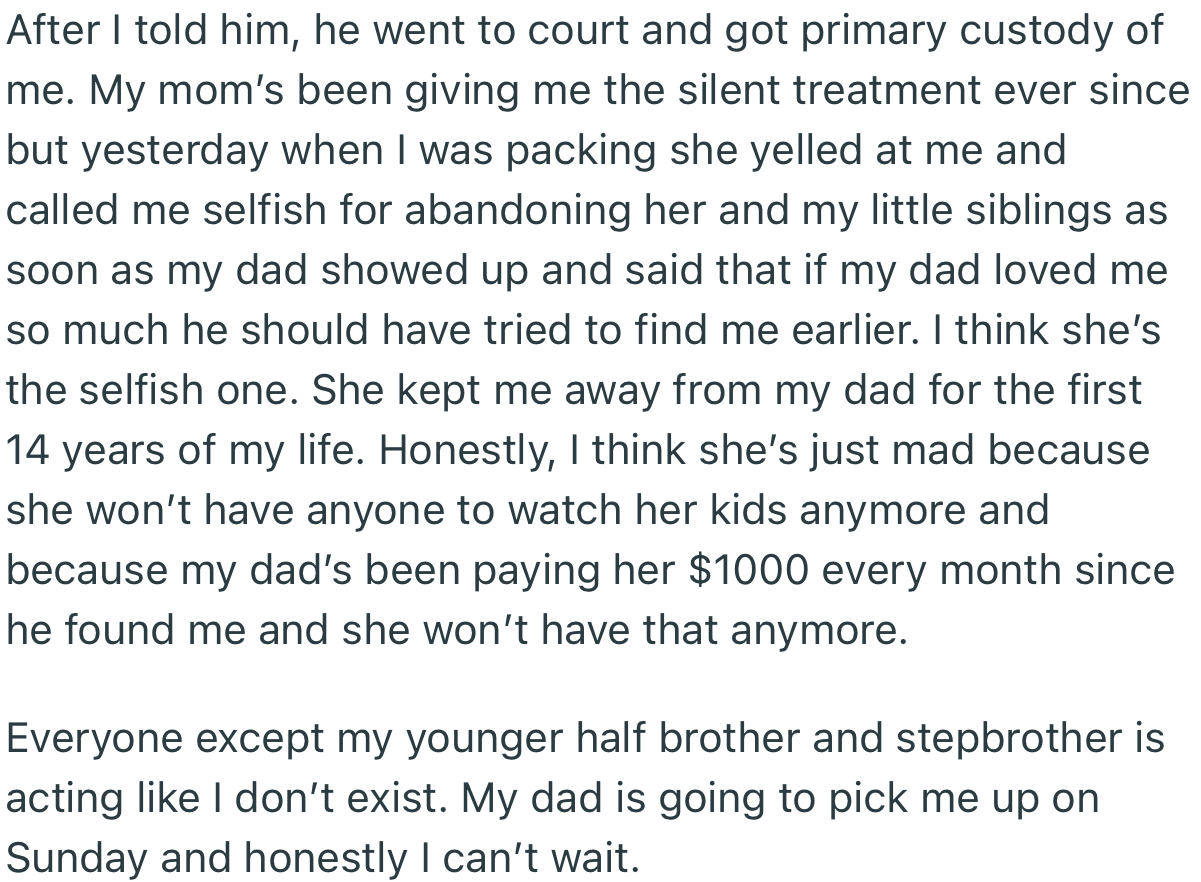 OP’s Dad Went to Court and Got Full Custody of Her, but This Decision to Leave Ended Up Destroying the Relationship She Had with Her Mom
