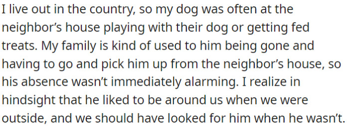 OP's Dog Often Played at the Neighbor's House, So They Got Used to His Absence.