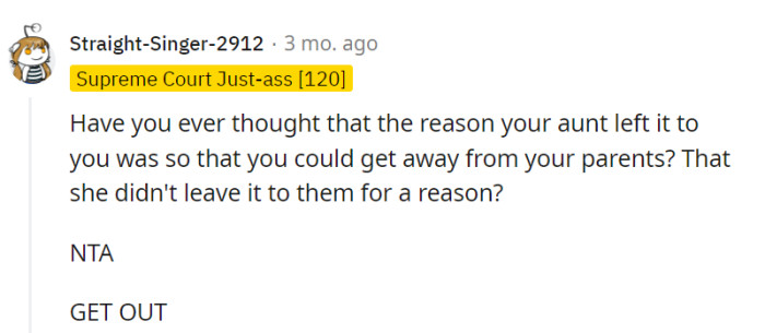 Her aunt likely left her the cottage as a personal escape plan, not as a family reunion venue.