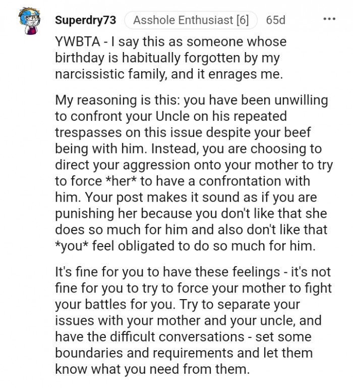 You have been unwilling to confront your uncle.