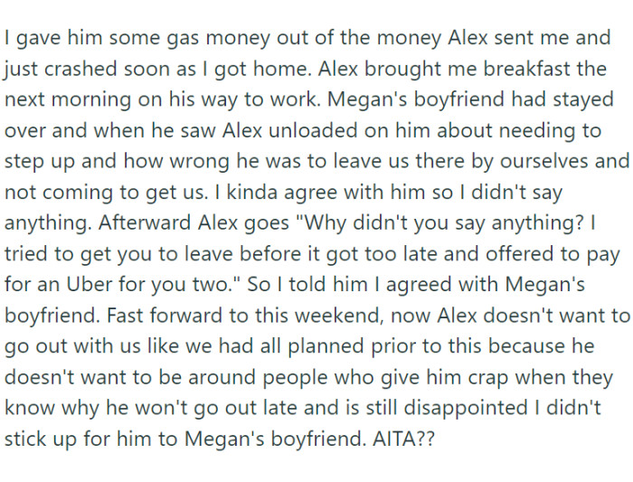 One weekend, OP and her roommate Megan visited a local bar, inviting Alex and some coworkers along...
