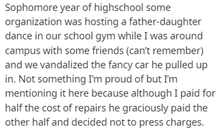 When OP's high school was organizing a father-daughter dance, OP and her friends vandalized the 