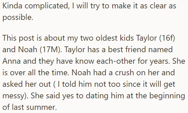 The OP Explained That Noah Started Dating His Sister's Best Friend Anna