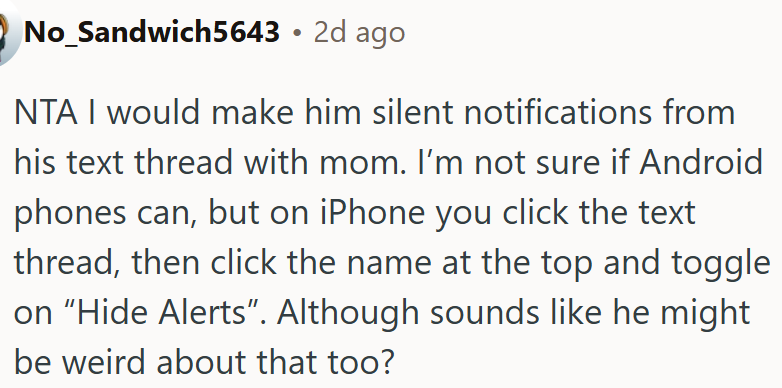 OP could mute his mom’s texts with silent notifications.