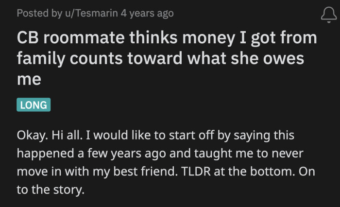 They had an agreement in place. Her best friend would pay a certain amount each month to settle her debt to OP.