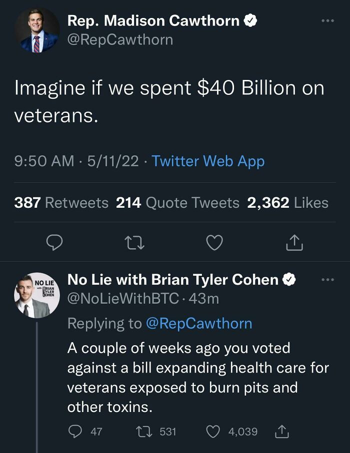 13. Foot meet mouth. But don't worry, Cawthorn thought Hitler's vacation house was pretty cool so anyone who has high expectations for this nitwit is already losing in life.