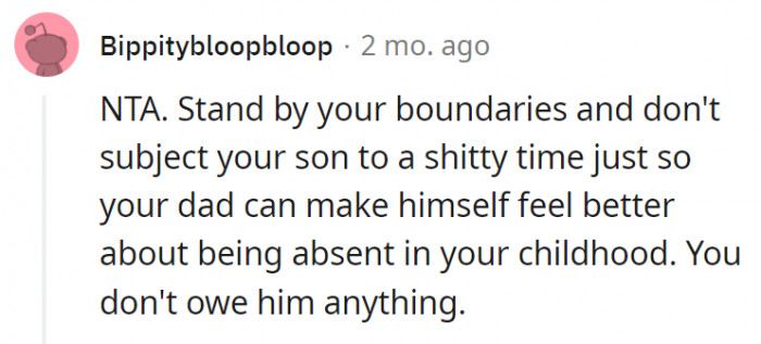 13. OP doesn't owe her dad anything.