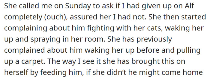 But Sheila started to complain about Alfie.