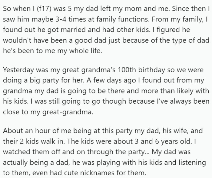 OP's memory of her father is primarily marked by his absence. He abandoned her and her mother when she was just five.