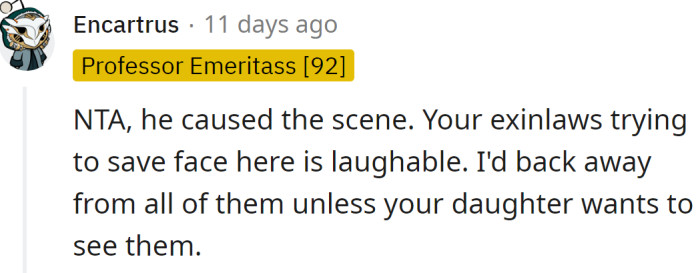 Her ex-husband caused a scene, not her.