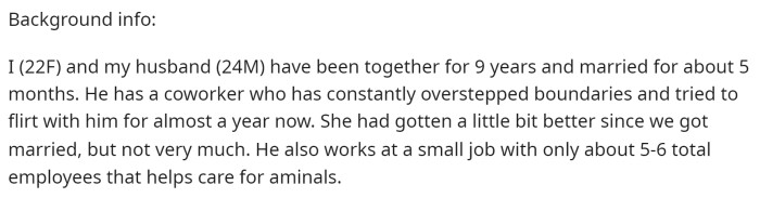 OP starts off by providing a bit of background and explaining how long she and her husband have been together.