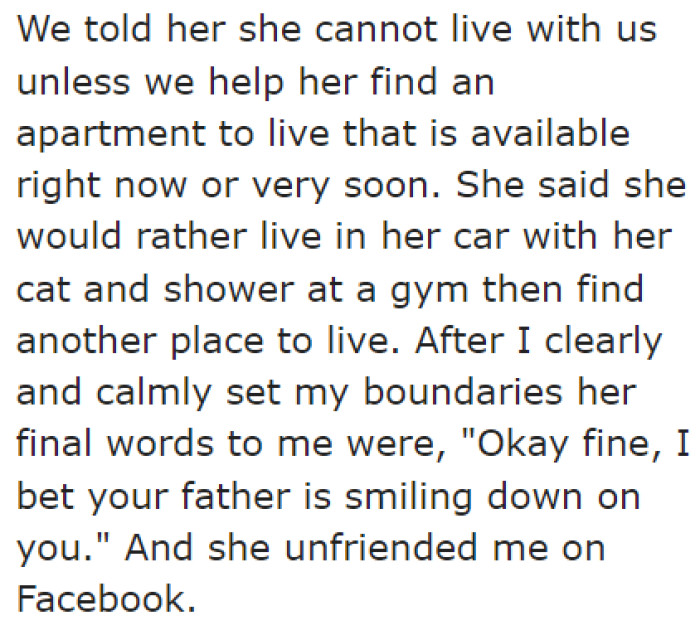 The OP decided to refuse her mom unless she found a residence to which she could transfer.