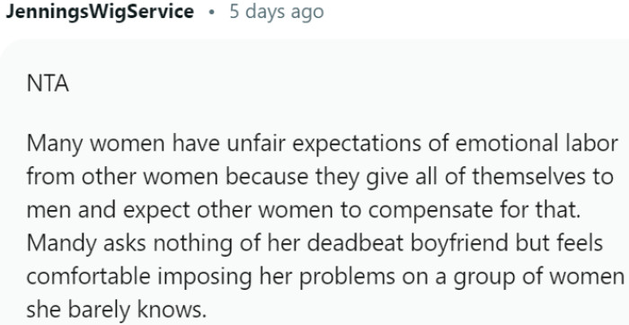 Mandy Imposes Her Problems on a Women's Group While Expecting Little from Her Boyfriend