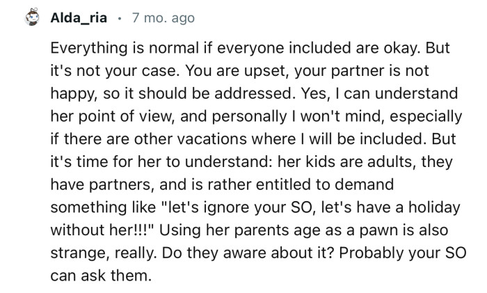 “You are upset, your partner is not happy, so it should be addressed.”