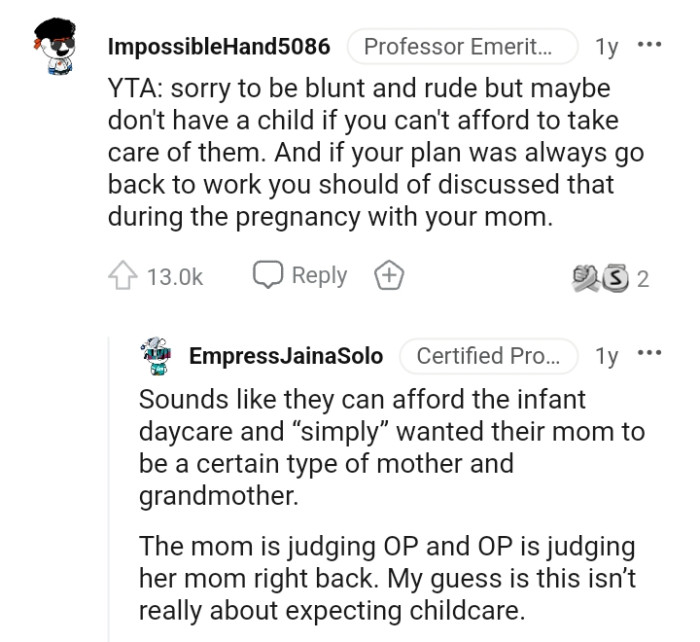 The OP should have discussed this during her time of pregnancy