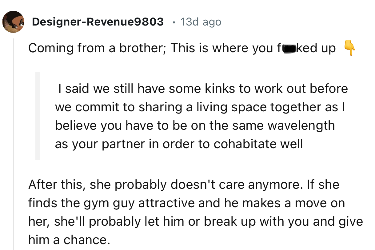 She is slowly slipping through OP’s fingers