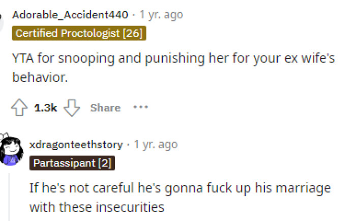 Yep, this comment stated it simply and best because he shouldn't think that about his wife, period.