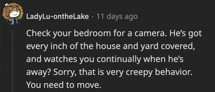 For extra precaution, OP should check her bedroom for cameras as well