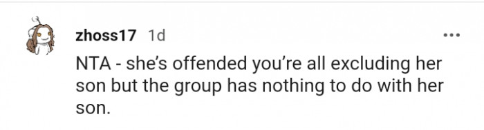 The group has nothing to do with her son