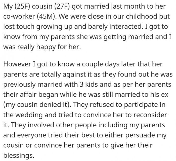 OP was caught up in all the wedding drama of her cousin