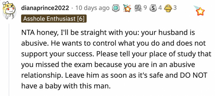 This is the real problem here: he's trying to control OP.