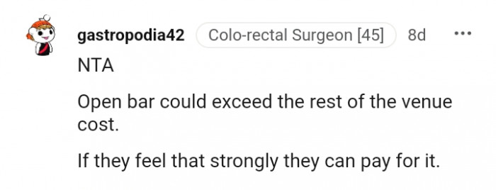 An open bar could exceed the cost