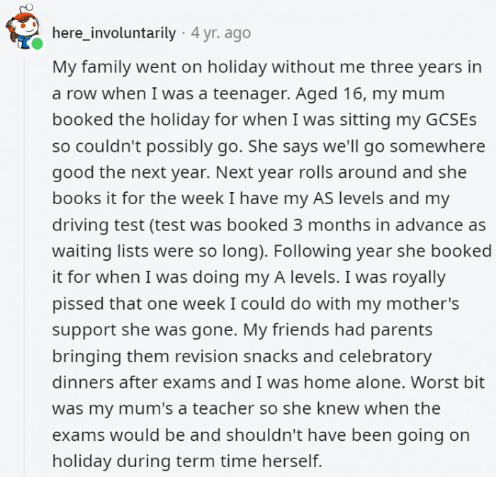 16. This mother really took the time to make sure one of her children didn't get to vacation with the family and it's just horrendous