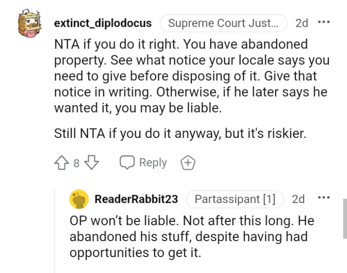 If he later says he wanted it, the OP may be liable