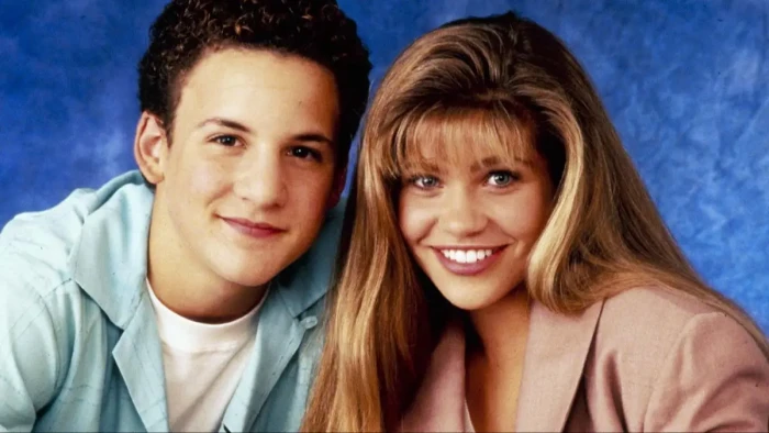 Danielle Fishel as Topanga, wearing a modest last-season costume backstage.