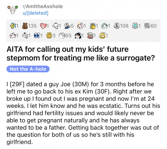 Here's the original post by a Reddit user who later deleted her account: