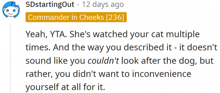 But the other Redditor didn't agree with her: