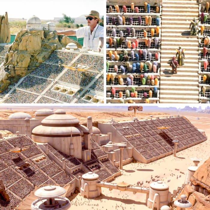 1. In the racing scene in Star Wars, instead of elaborate spectator models, they used multicolored cotton swabs.