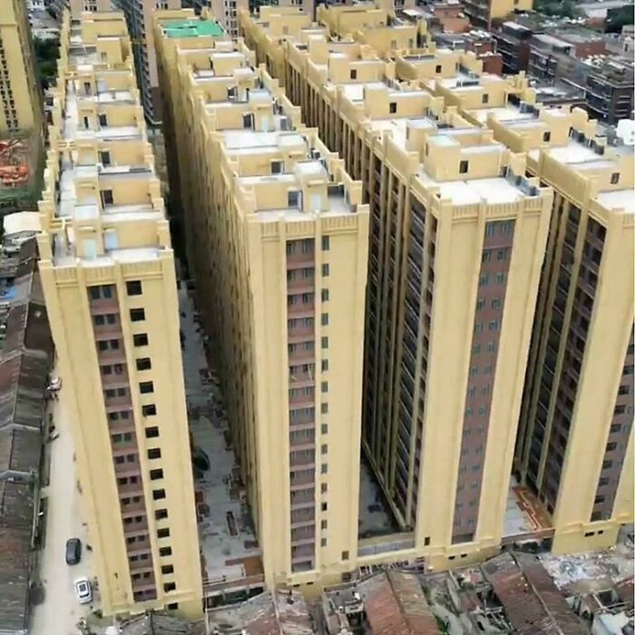 Buildings In China, Separated By 8 Meters From Each Other. Jieyang, Guangdong