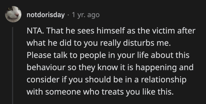 It's disturbing that after the stunt he pulled, he still thinks OP is at fault.