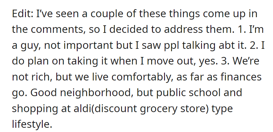 OP clarifies: They're male, will take the bed when moving out; the family lives comfortably.