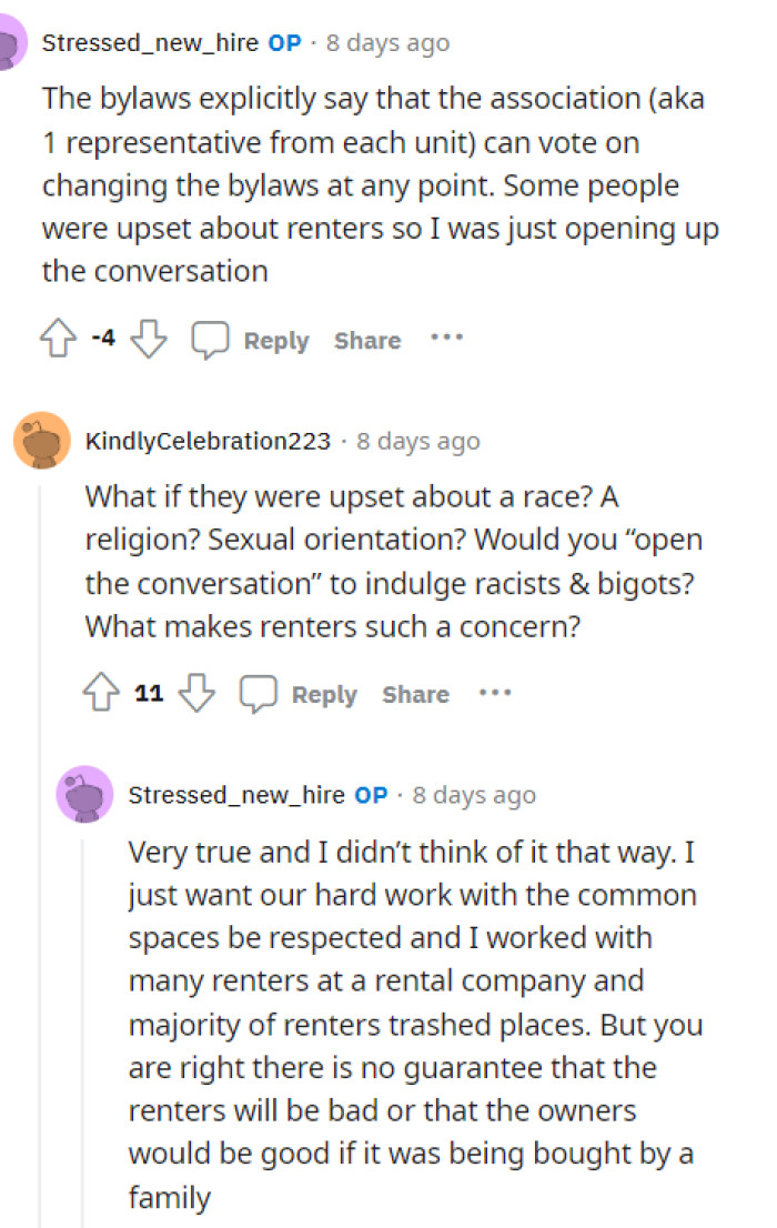 OP elaborates on the bylaws and the rules that are in place, as well as how they addressed the issues with renters.