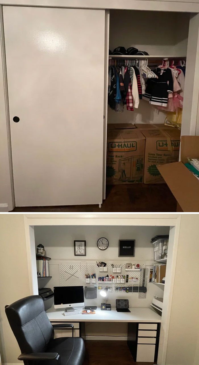 6. Guest room closet converted into a neat little craft space