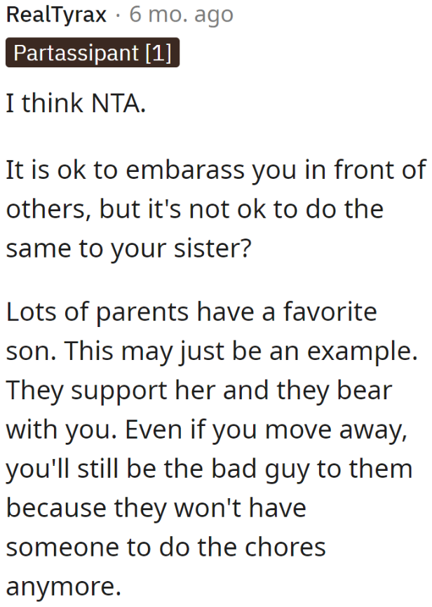 It's so obvious that the mom is playing favorites.