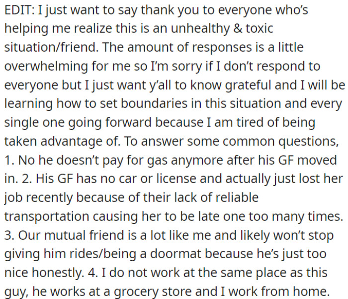 OP is thankful for support in recognizing a toxic friendship and plans to set boundaries.