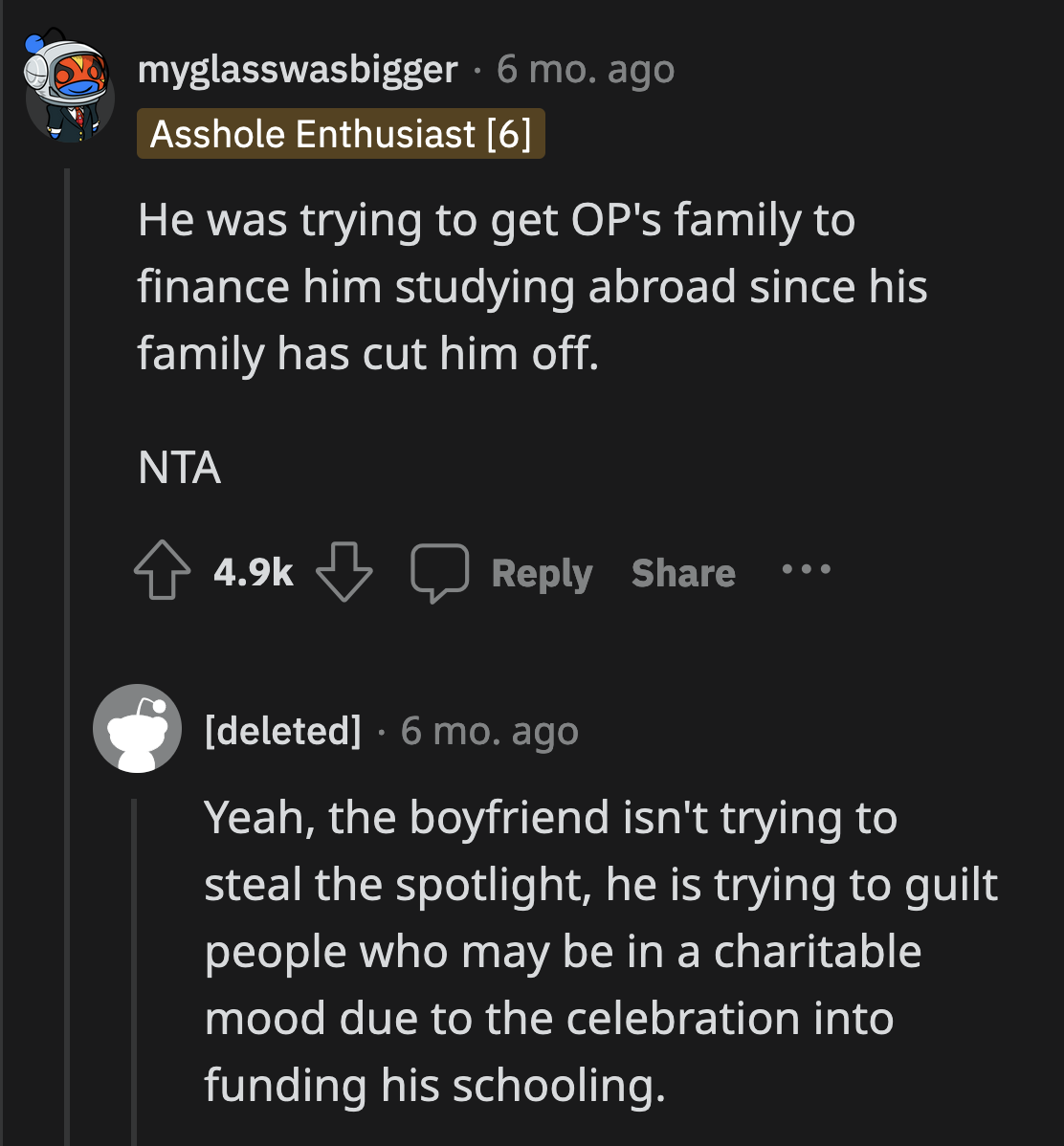 Some thought Jack's story about his parents was his way of fishing for donations from OP's family.