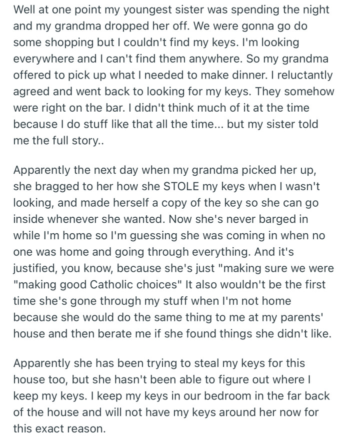 OP’s Grandmother Eventually Stole the Keys to That House and Made Herself a Copy. Now She’s Trying to Steal the Keys to OP’s New House