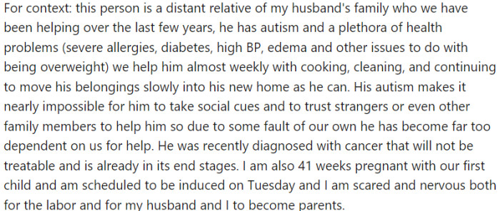 OP and her husband are helping a family member