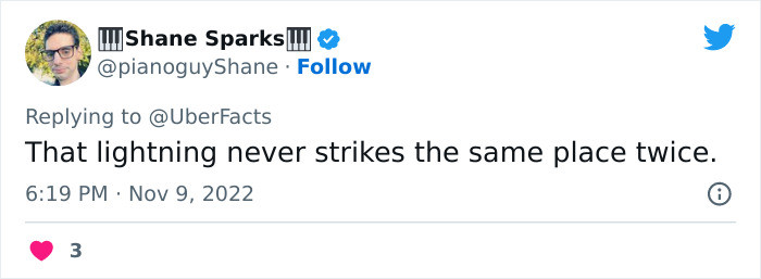 Turns out, figuratively and literally, this is not true. Lightning most definitely strikes wherever it can.