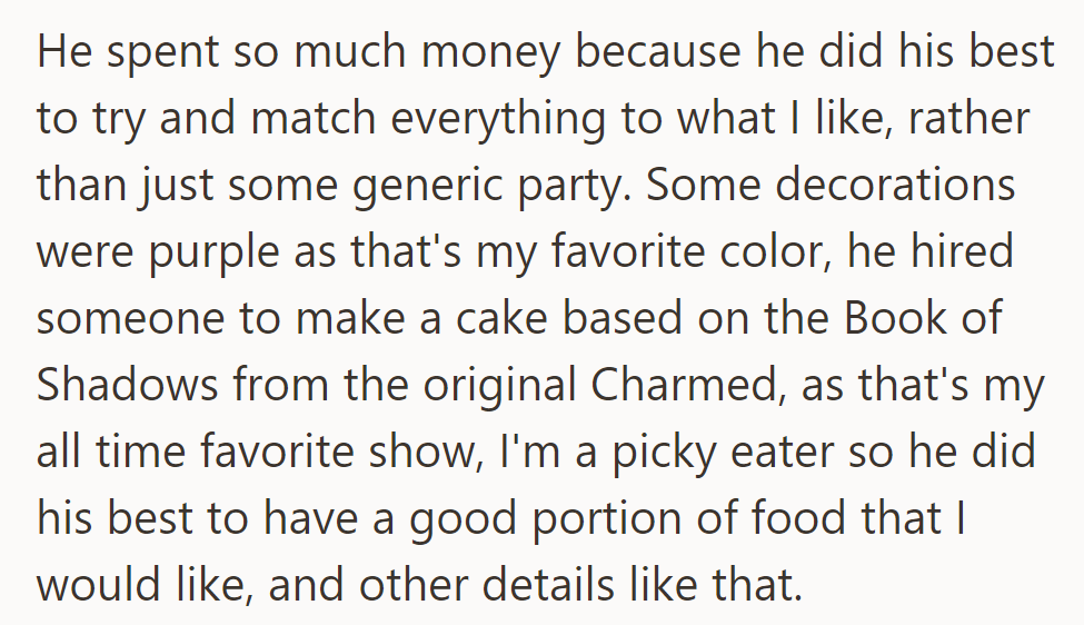 He customized the party with decorations, a themed cake, and food choices based on his friend's preferences.