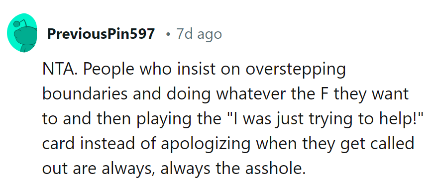 Playing the 'help' card doesn't excuse the boundary bust. Time to reshuffle the deck!