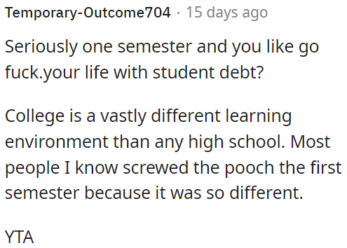 Jumping into debt over one semester is not a good solution.