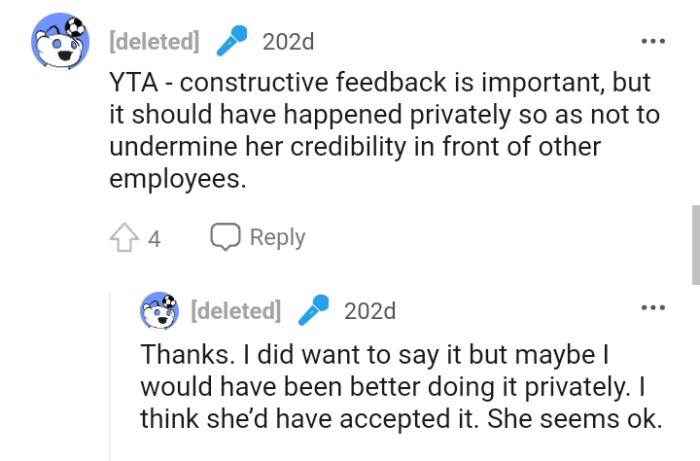 The OP shouldn't have undermined her credibility in front of other committees