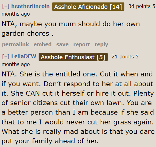 Why can't the OP's mother do her own chores?